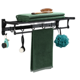 Aluminium Towel Rail Rack with Hooks 60cm no drilling